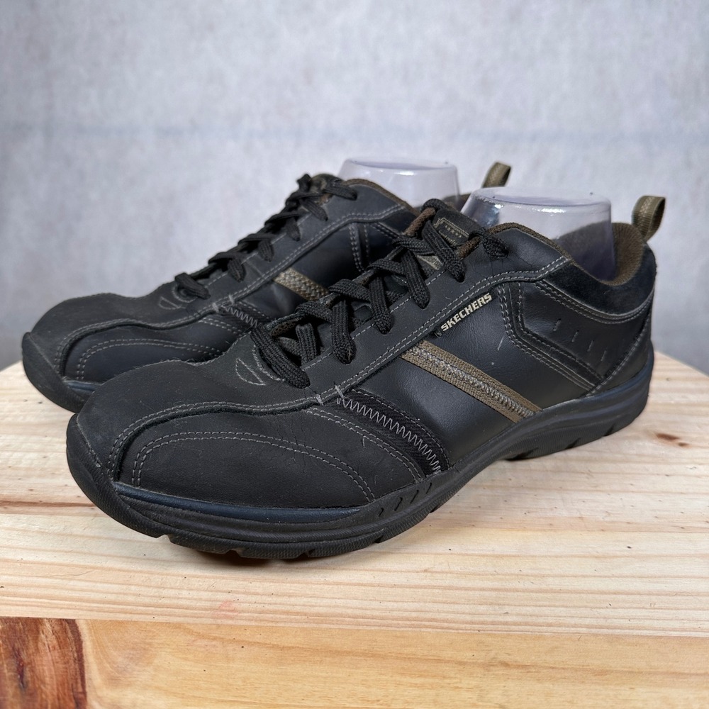 Skechers Handcrafted Sneakers Mens 9 Black Brown Good Leather Casual Rugged